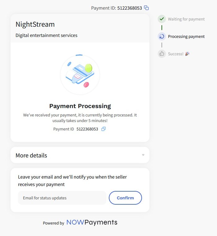 The payment page saying Payment Processing